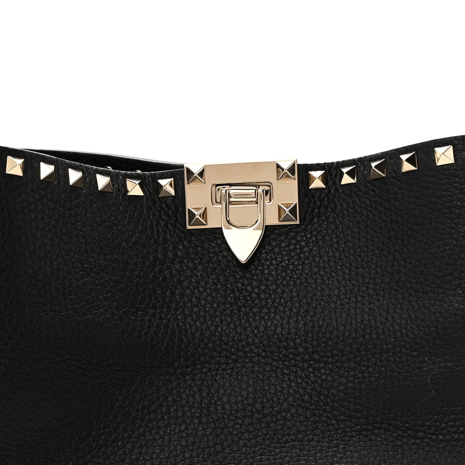 Grained Calfskin Large Rockstud Hobo Black
