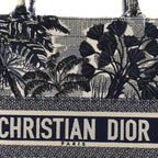 Canvas Embroidered Large Palm Tree Toile De Jouy Book Tote Blue