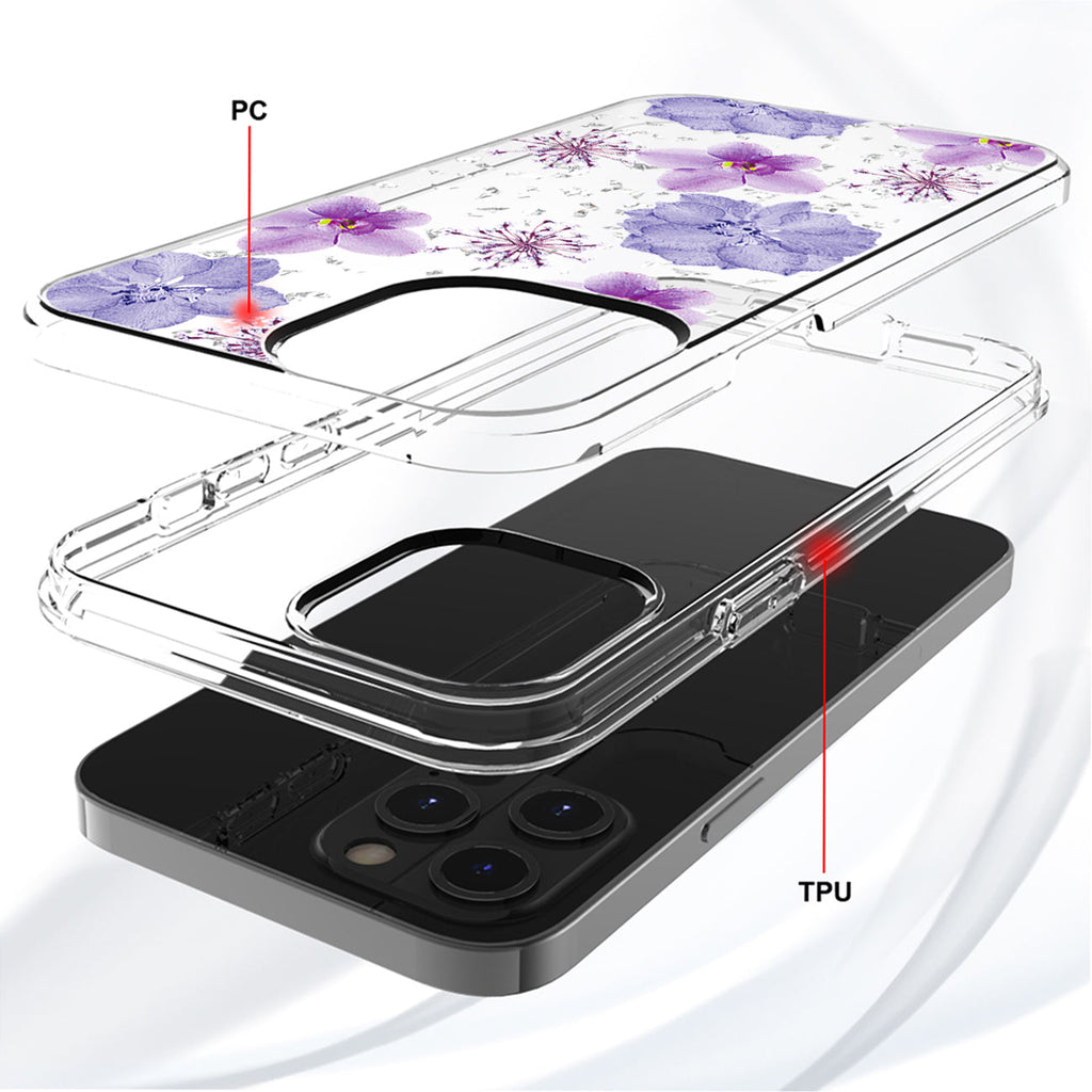 Pressed Dried Flower Design Phone Case For Iphone 14 Pro In Purple