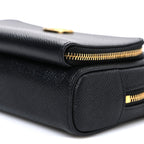 Grained Calfskin Caro Double Pouch Black