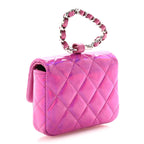 Patent Lambskin Quilted CC Hook Card Holder Pink