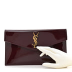 Patent Calfskin Monogram Uptown Clutch Dark Red Wine