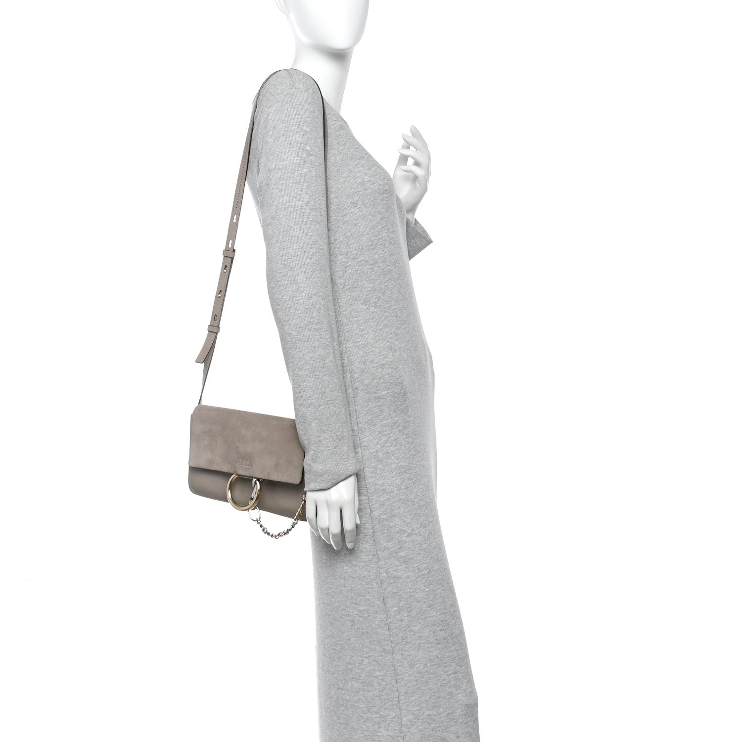 Suede Calfskin Small Faye Shoulder Bag Motty Grey