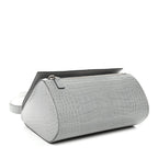 Calfskin Crocodile Embossed Medium Pandora Box Crossbody Bag Grey
