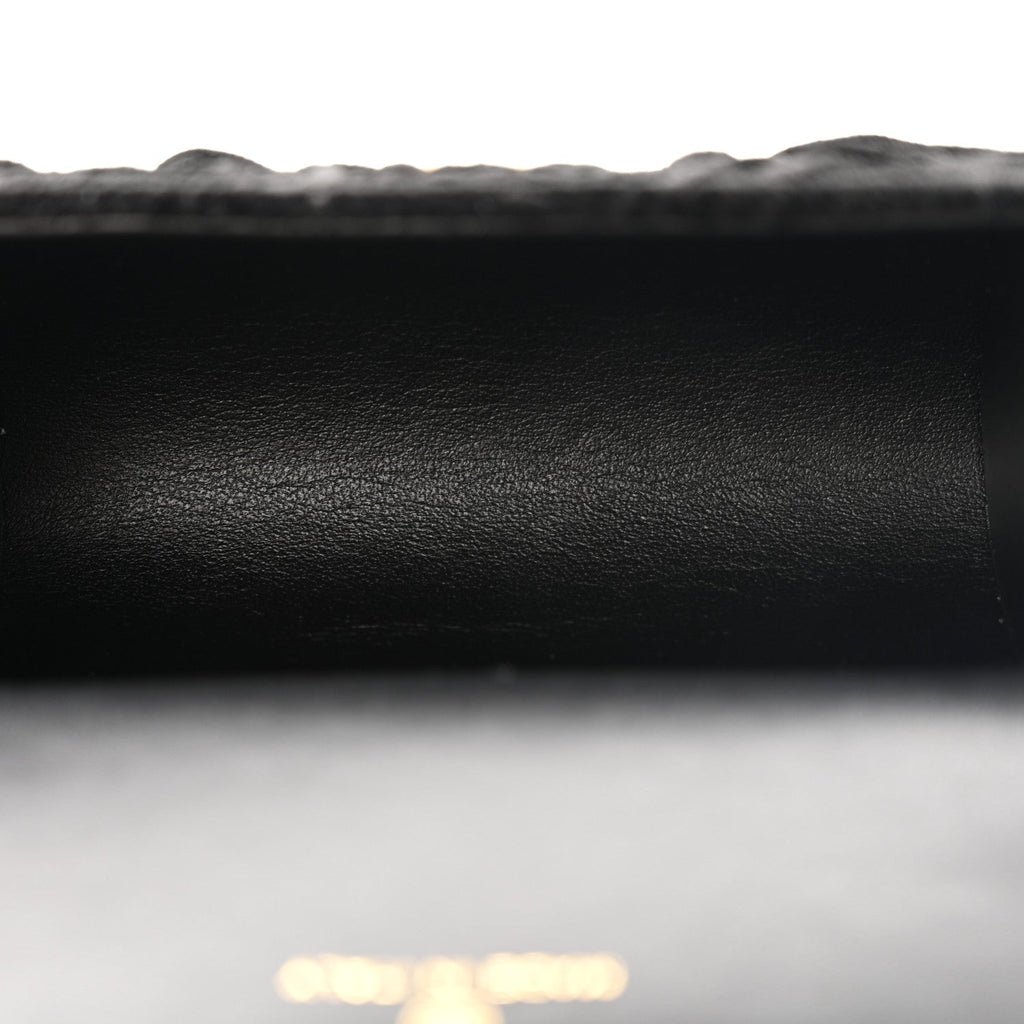 Velvet Camellia Embossed Jewel Belt Card Holder With Chain Black