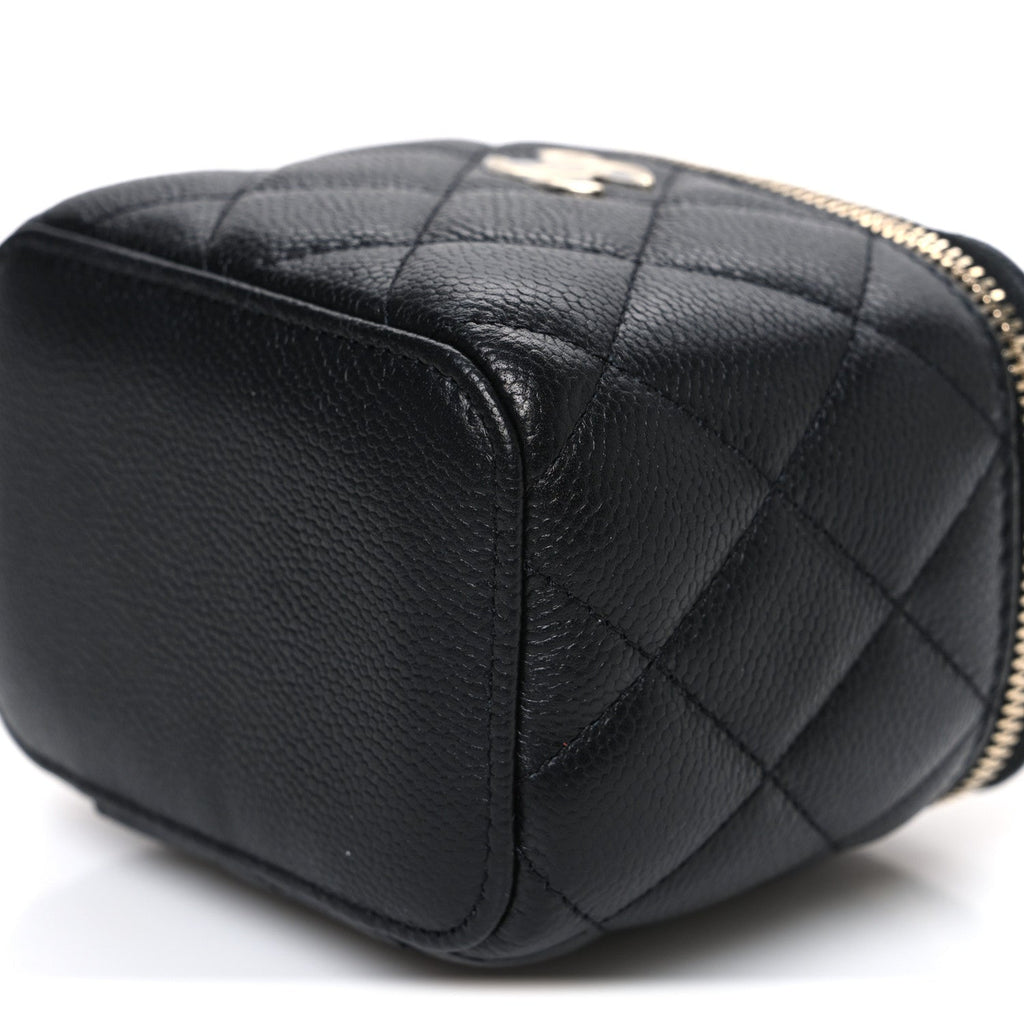 Caviar Quilted Mini Vanity Case With Chain Black
