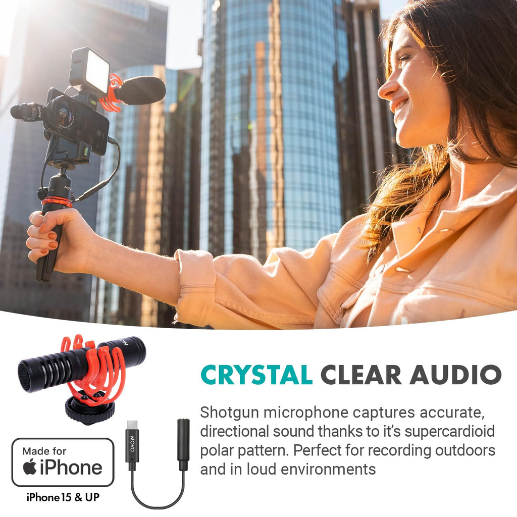 Movo iVlog1-IP Kit for iPhone15 w/ Fullsize Tripod