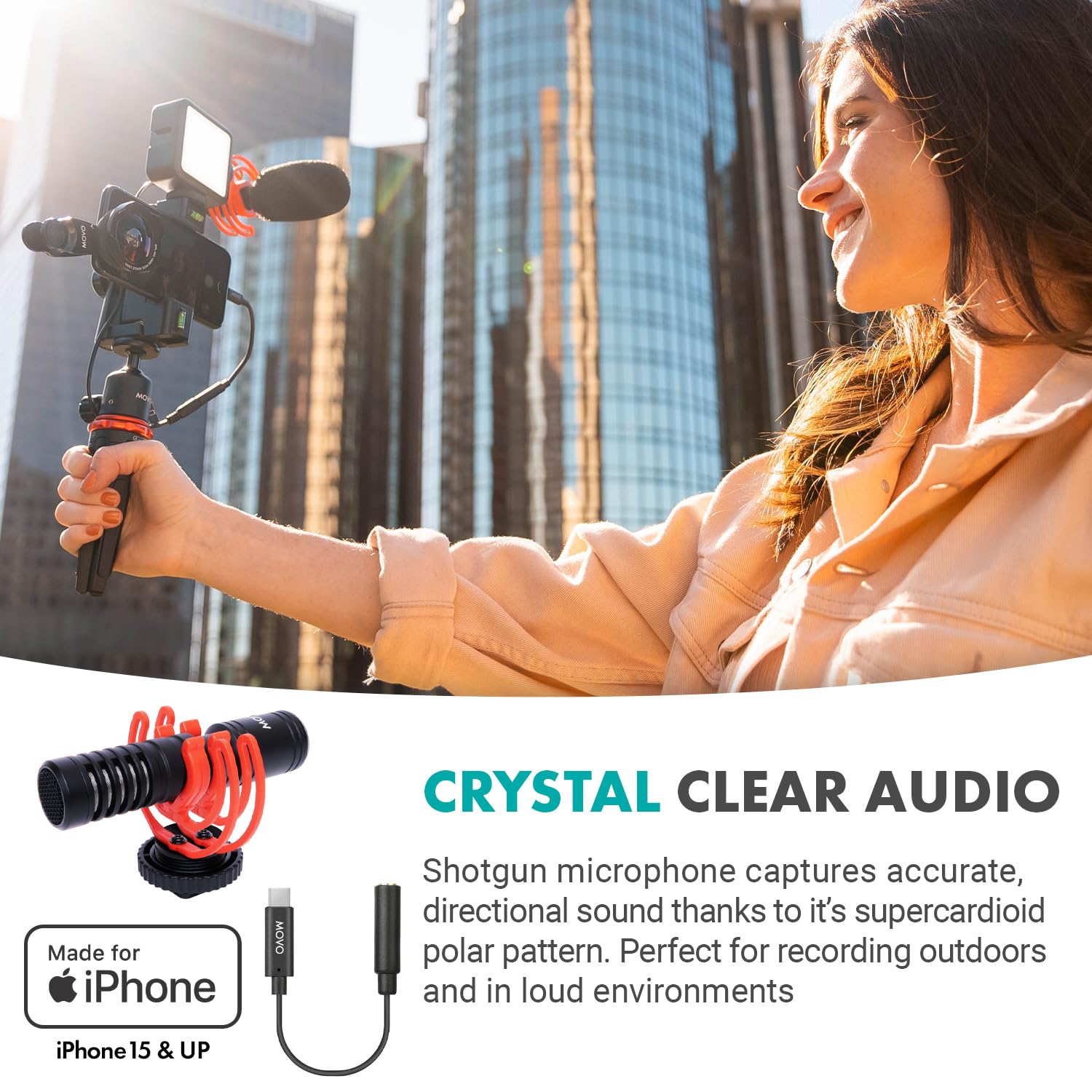 Movo iVlog1-IP Kit for iPhone15 w/ Fullsize Tripod