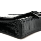 Shiny Calfskin Monochrome Crocodile Embossed Hourglass Chain Bag Black