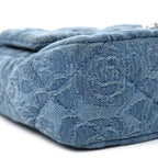 Denim Quilted Camellia Sweetheart Mini Flap Blue