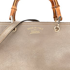 Metallic Pebbled Calfskin Medium Bamboo Shopper Tote Golden Beige