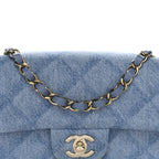 Printed Denim Quilted Mini Rectangular Flap Light Blue
