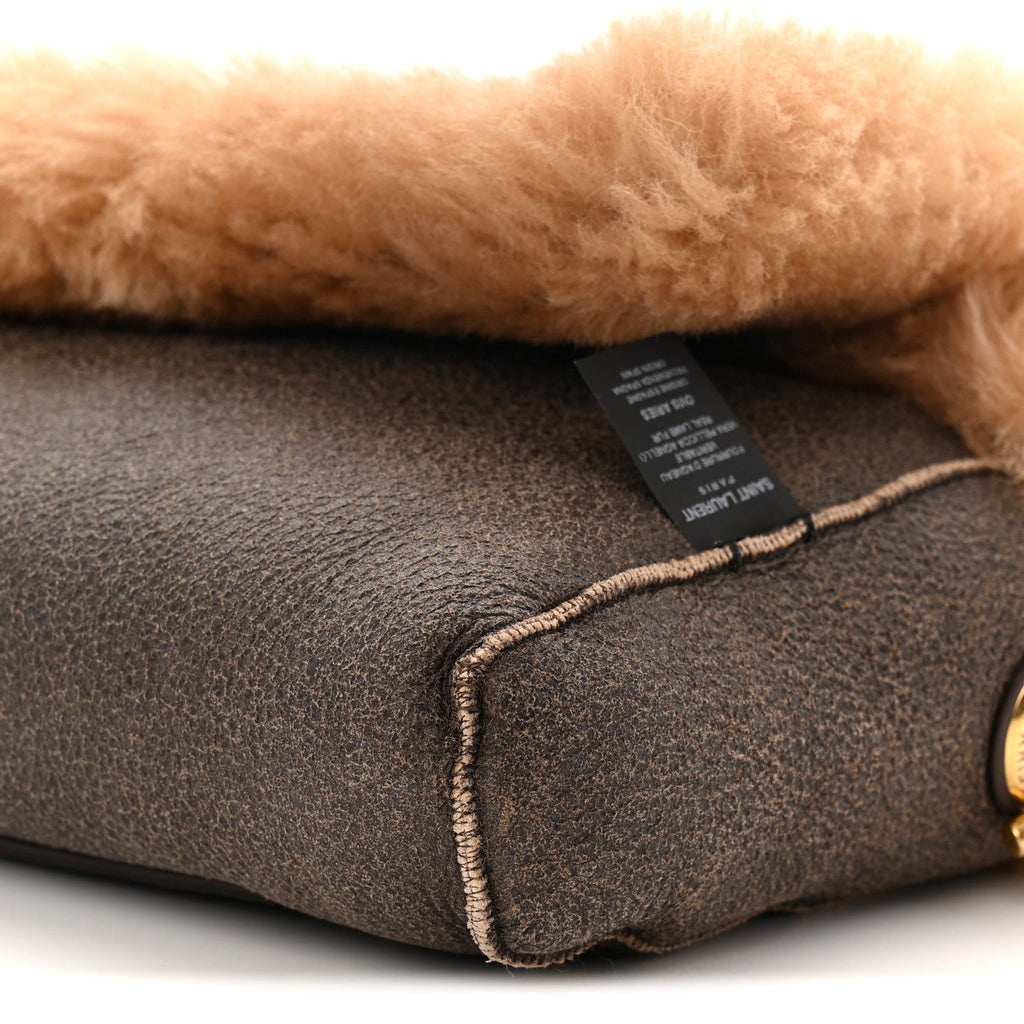 Shearling Calfskin Small Reversible Monogram Kate Satchel Ecru Dark Brown