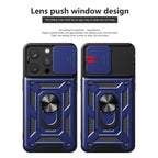 Kickstand Ring Holder With Slide Camera Cover Tpu Magnetic Car Mount For Apple Iphone 14 Pro In Blue