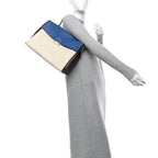 Calfskin Colorblock Mime Single Handle Bag Ruby Marine