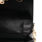 Lambskin Quilted Crystal Chocolate Bar Charm Flap Black