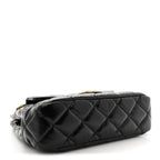 Shiny Crumpled Calfskin Quilted Small Wavy CC Hobo Black