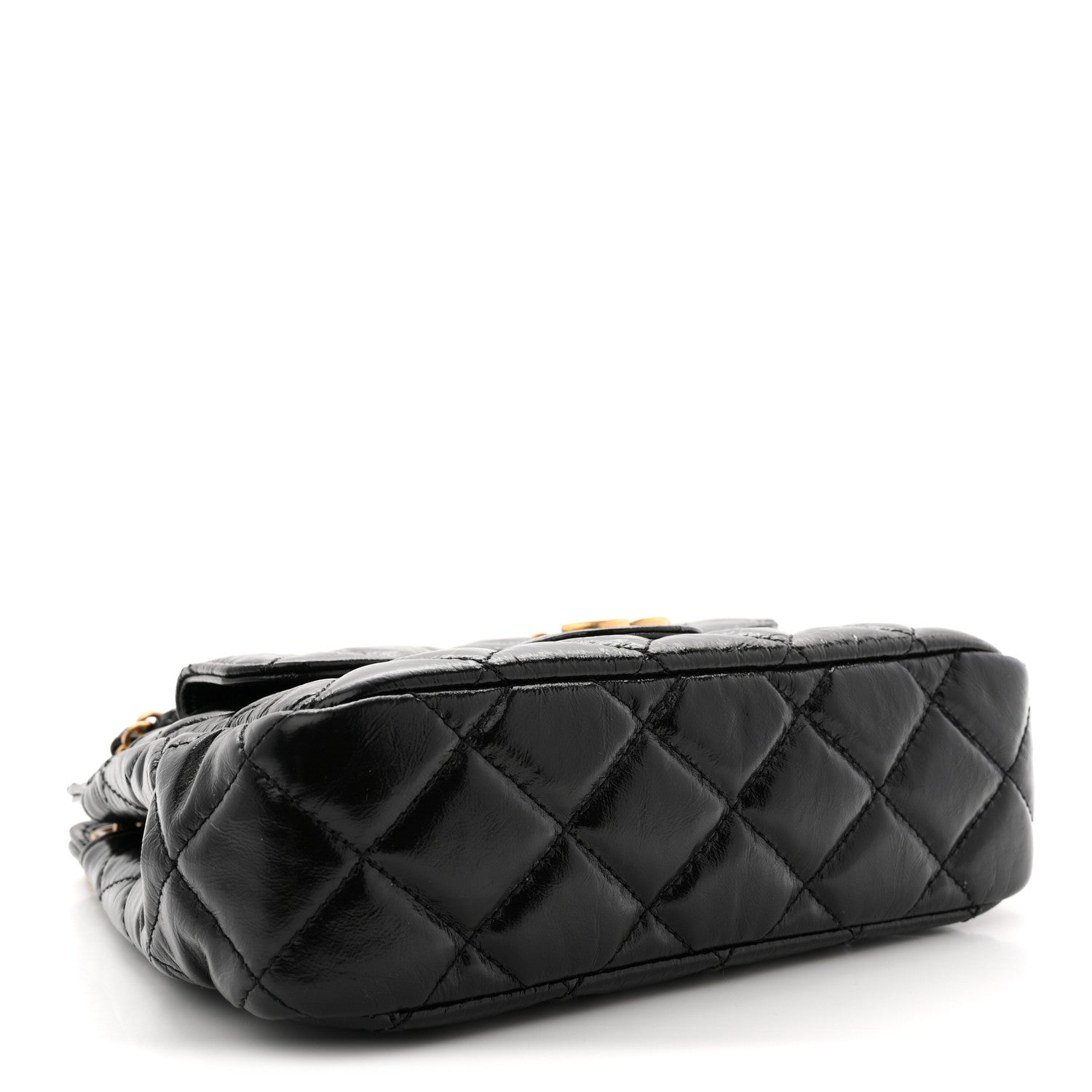Shiny Crumpled Calfskin Quilted Small Wavy CC Hobo Black