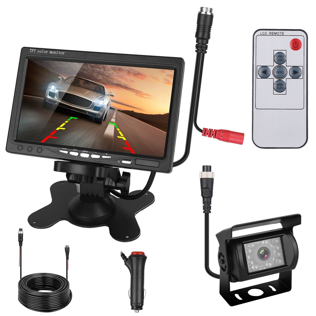 7In Screen Backup Camera System Vehicle Rear View Monitor Kit IP67 Waterproof Car Parking Reverse System with Night Vision for Car Trunk Van SUV - Cord Version