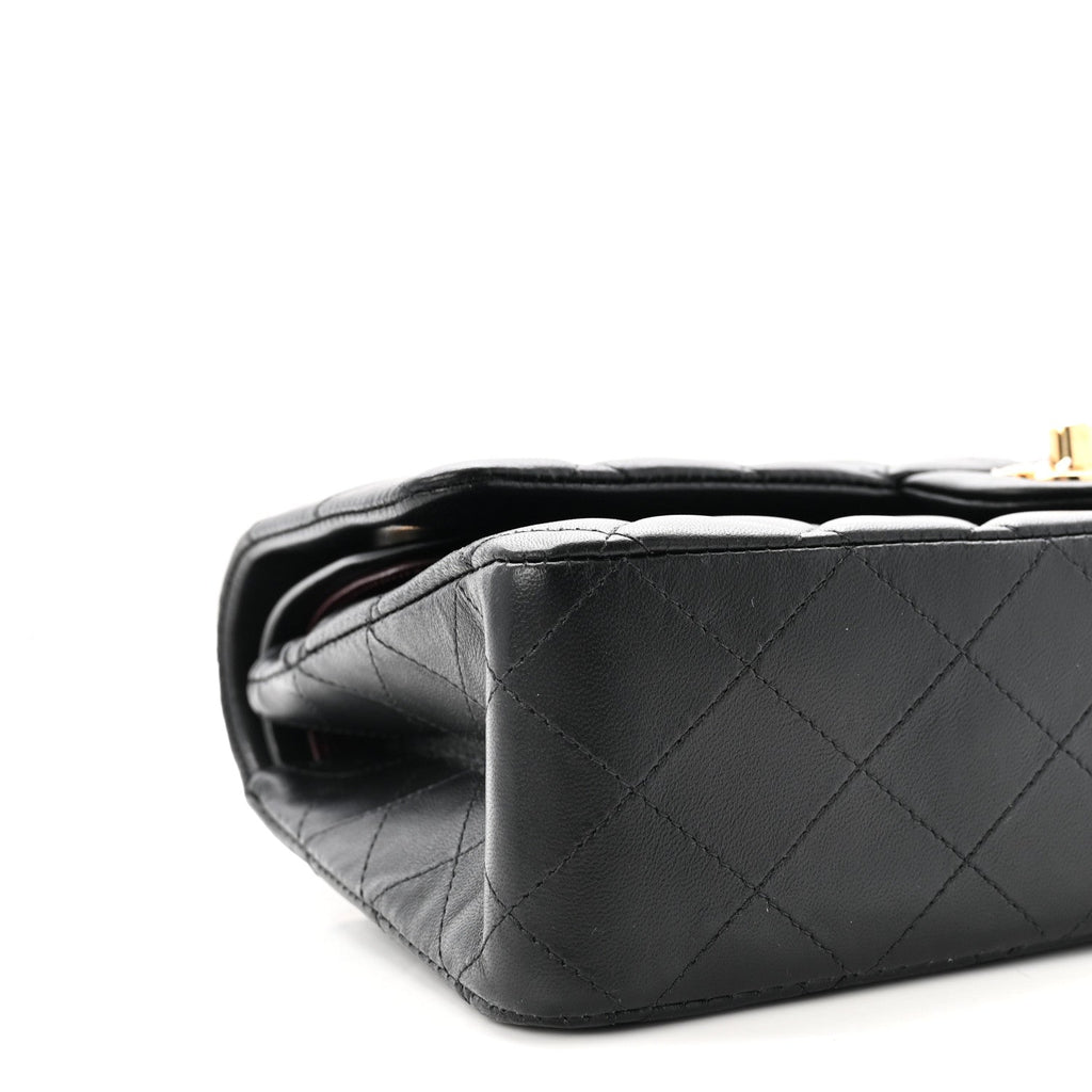 Lambskin Quilted Medium Double Flap Black
