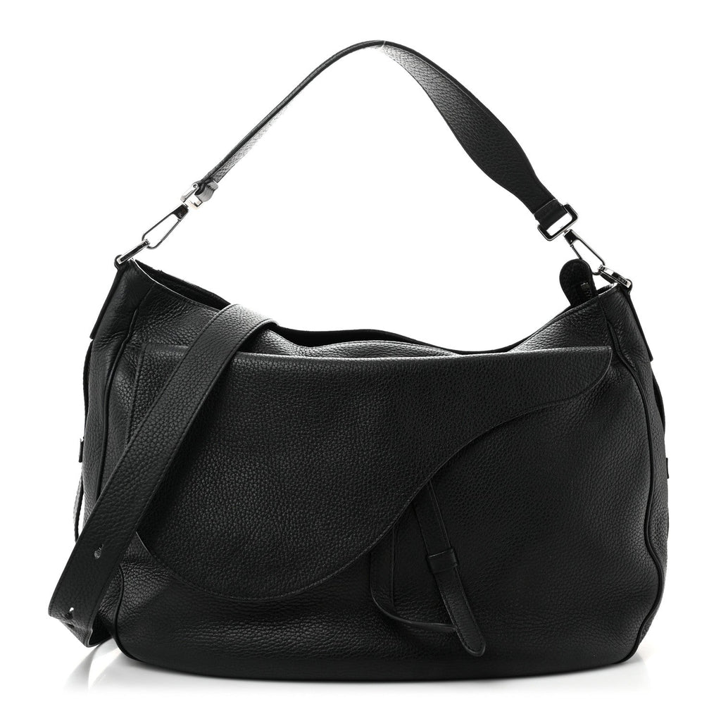 Grained Calfskin Saddle Soft Bag Black