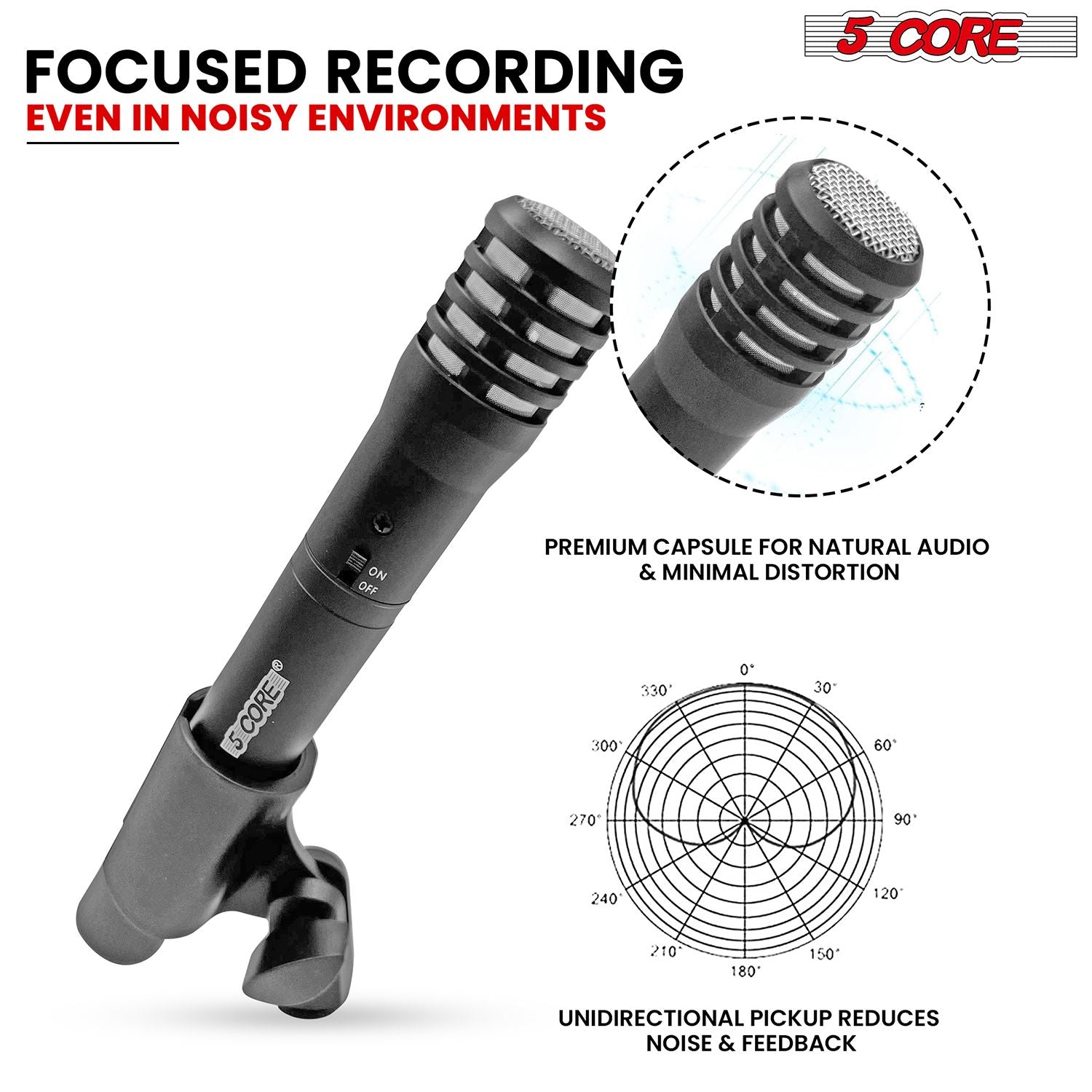 Professional Instrument Microphone Pencil Mic Condenser Cardioid Unidirectional Stick Microfono with Windscreen Mic Clip & Case - INSTRU MIC 100 GREY