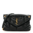 Lambskin Quilted Small Loulou Puffer Monogram Chain Satchel Black