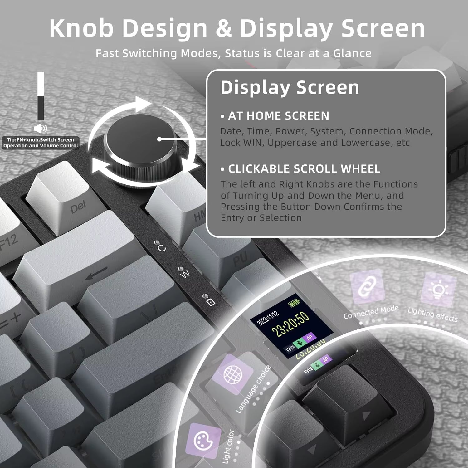 75% Mechanical Keyboard with Display and Knob, Hot-Swappable, Wireless 2.4GHz/Bluetooth/Wired, RGB Gasket Mount QM