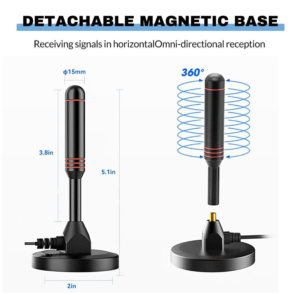 HDTV Antenna, Long Range Indoor/Outdoor Digital TV Antenna with Amplifier, Magnetic Base, 4K 1080p Support, Free Local Channels