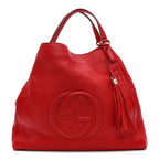 Pebbled Calfskin Large Soho Shoulder Bag Red