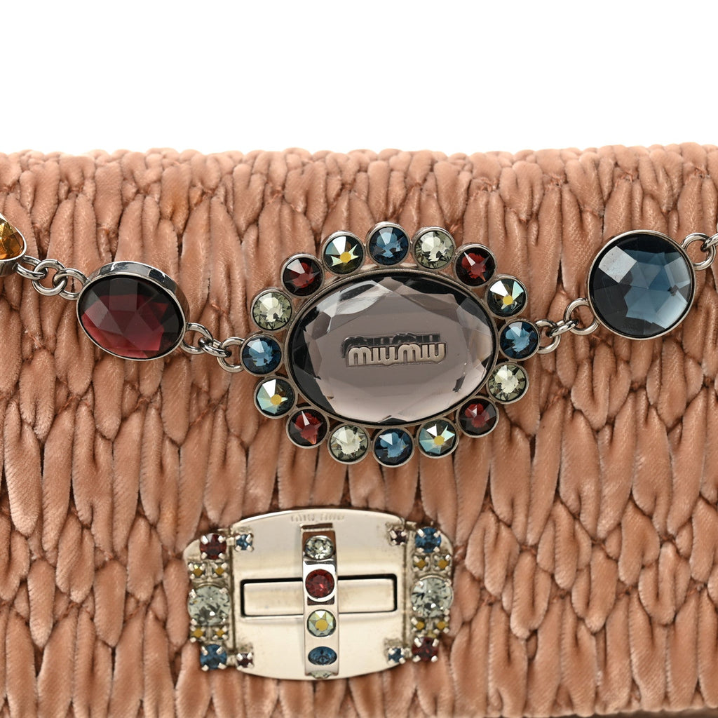 Velvet Matelasse Crystal Chain Shoulder Bag Cammeo