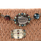 Velvet Matelasse Crystal Chain Shoulder Bag Cammeo