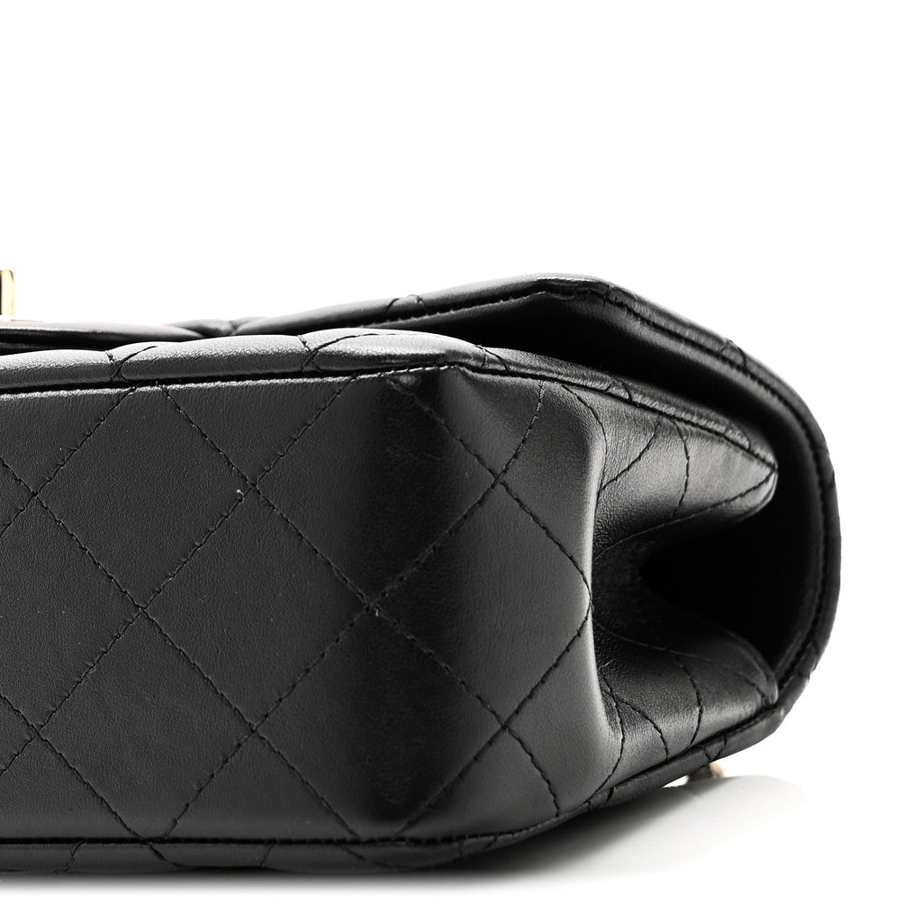 Lambskin Quilted Mini Top Handle Rectangular Flap Black