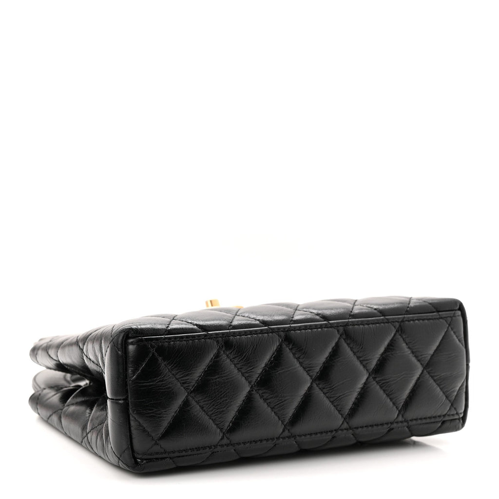 Shiny Aged Calfskin Quilted Nano Kelly Shopper Black