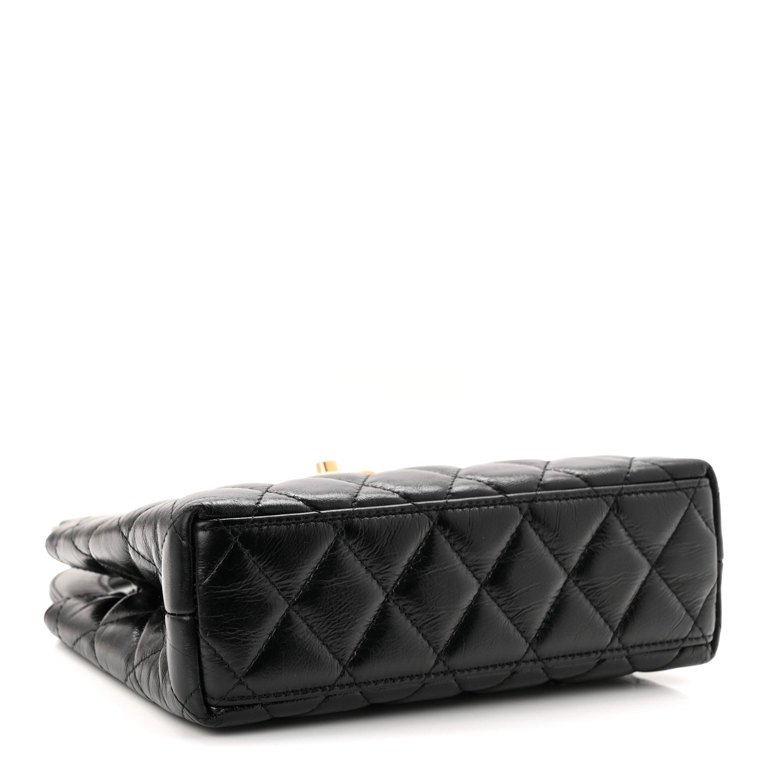 Shiny Aged Calfskin Quilted Nano Kelly Shopper Black