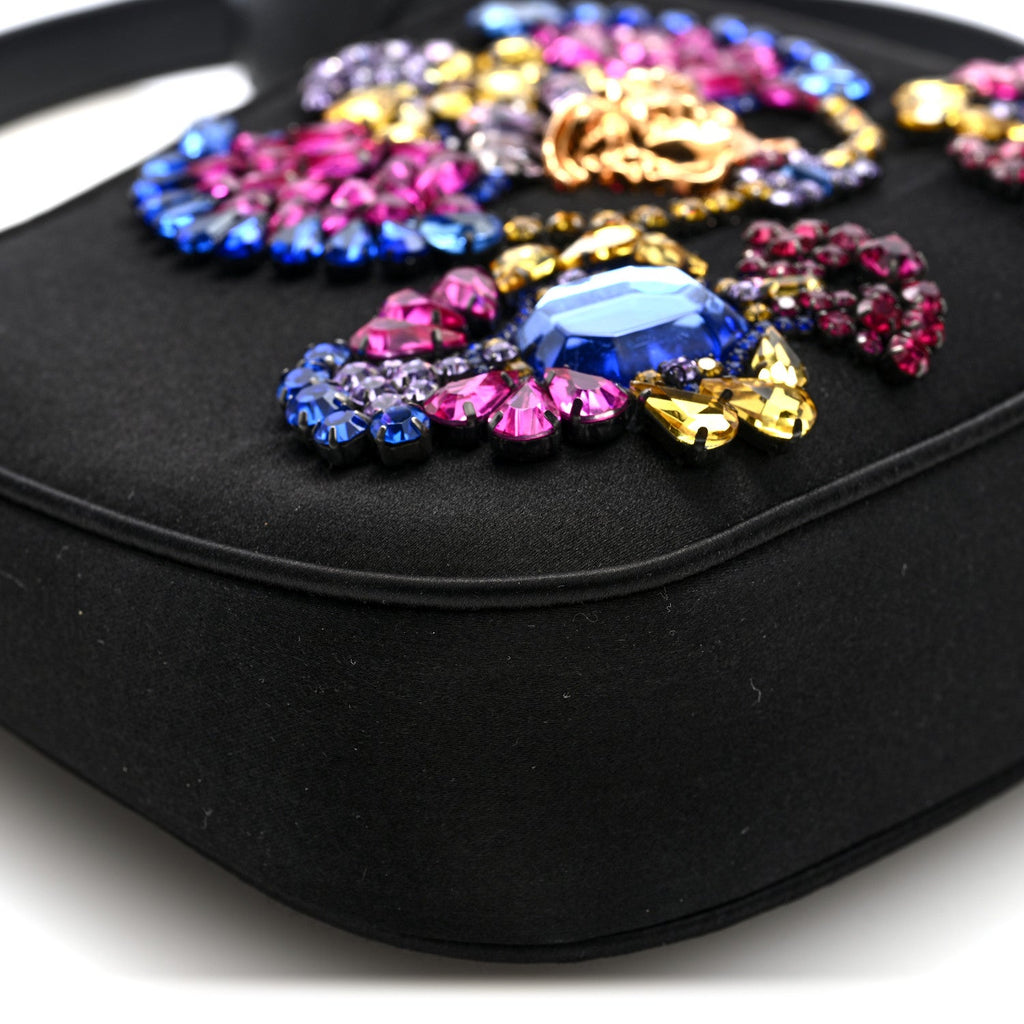 Satin Crystal Embellished La Medusa Mini Hobo Bag Black Multicolor