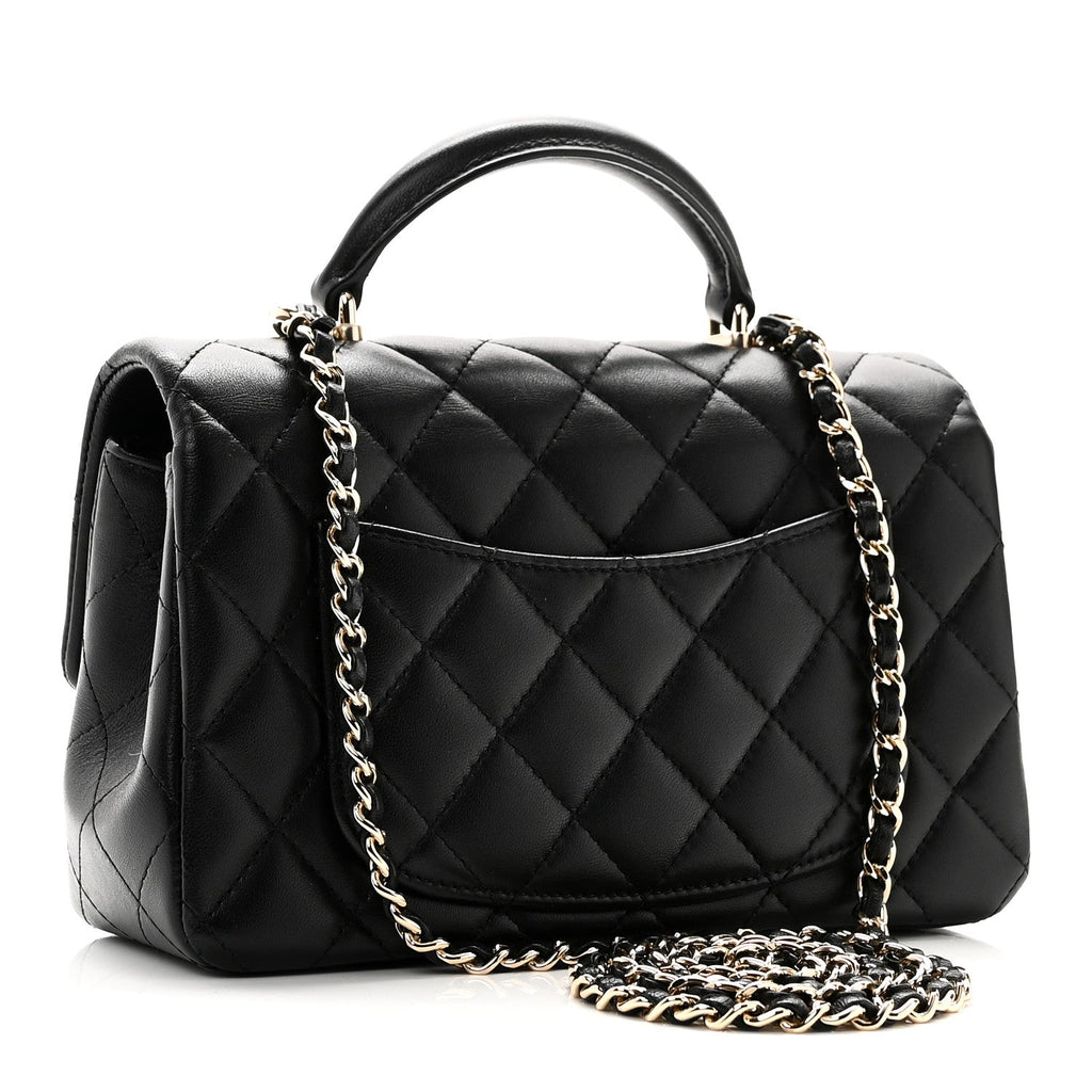 Lambskin Quilted Mini Top Handle Rectangular Flap Black
