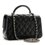 Lambskin Quilted Mini Top Handle Rectangular Flap Black