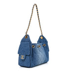 Washed Denim Quilted Mini Chanel 25 Handbag Blue