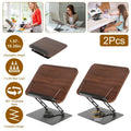 2Pcs Book Stand for Reading Foldable Wood Book Holder Reading Rack Paper Stand with Adjustable Height 360° Rotatable Base Dual Paper Clips for Book Sheet Music Laptop Drawing Tablet