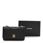 Lambskin Quilted Trendy CC Wallet On Chain WOC Black