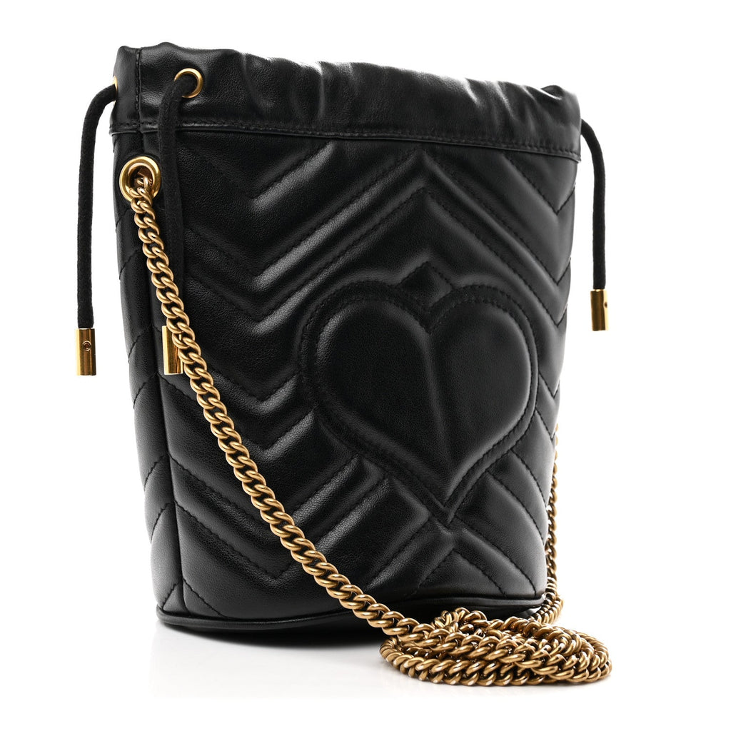 Calfskin Matelasse Mini GG Marmont 2.0 Bucket Bag Black