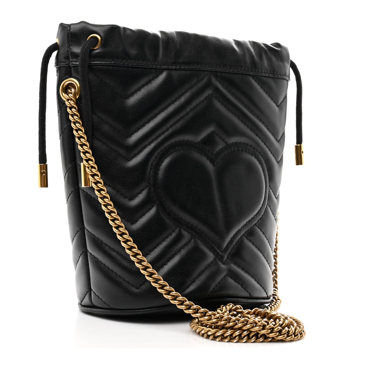Calfskin Matelasse Mini GG Marmont 2.0 Bucket Bag Black