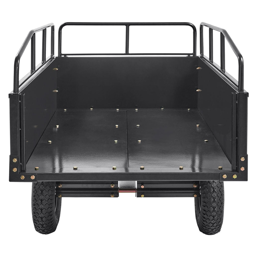 Heavy Duty ATV Trailer Steel Dump Cart, 750-Pound 15 Cubic Feet, Garden Utility Trailer with Removable Sides for Riding Lawn Mower Tractor
