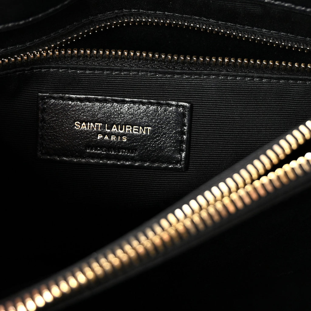 Calfskin Y Quilted Monogram Medium Loulou Chain Satchel Black