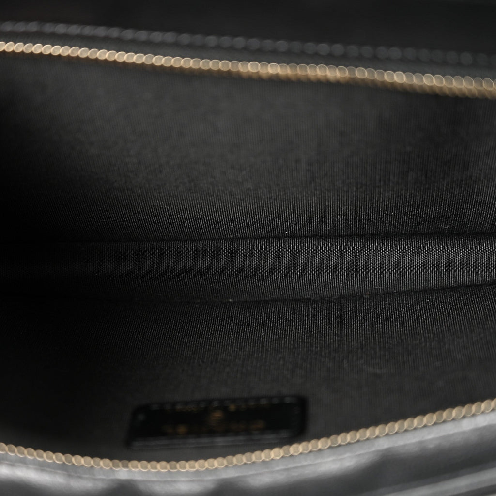 Lambskin Quilted Front Pocket Clutch With Chain Black