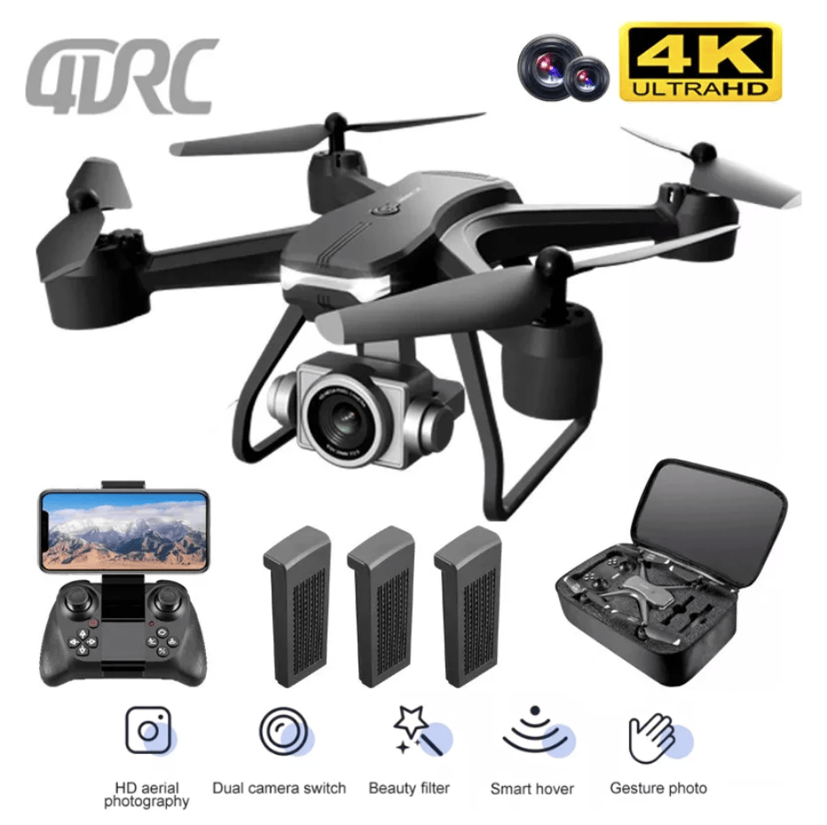 4DRC V14 RC Drone WIFI FPV 4K HD Wide Angle Dual Camera Quadcopter Portable With Bag ,3 Batteries Drone For Beginner,Headless Mode,Gesture Photo - 3 Batteries