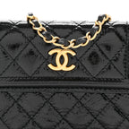 Shiny Aged Calfskin Quilted Waist Belt Bag Black