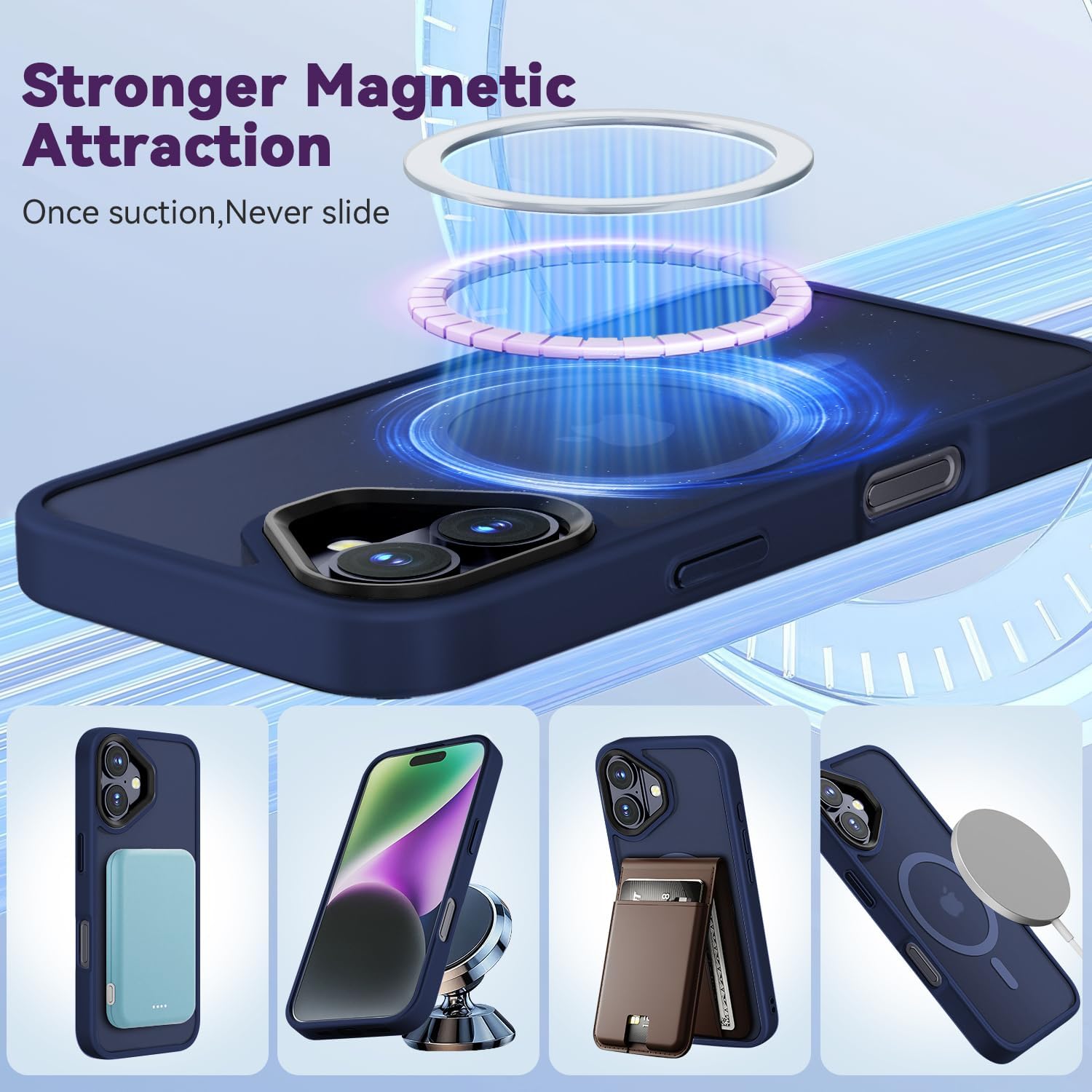 Entronix Bundle Compatible with iPhone 16 - [Magnetic] Translucent Matte Case & 2 Clear Screen Protectors