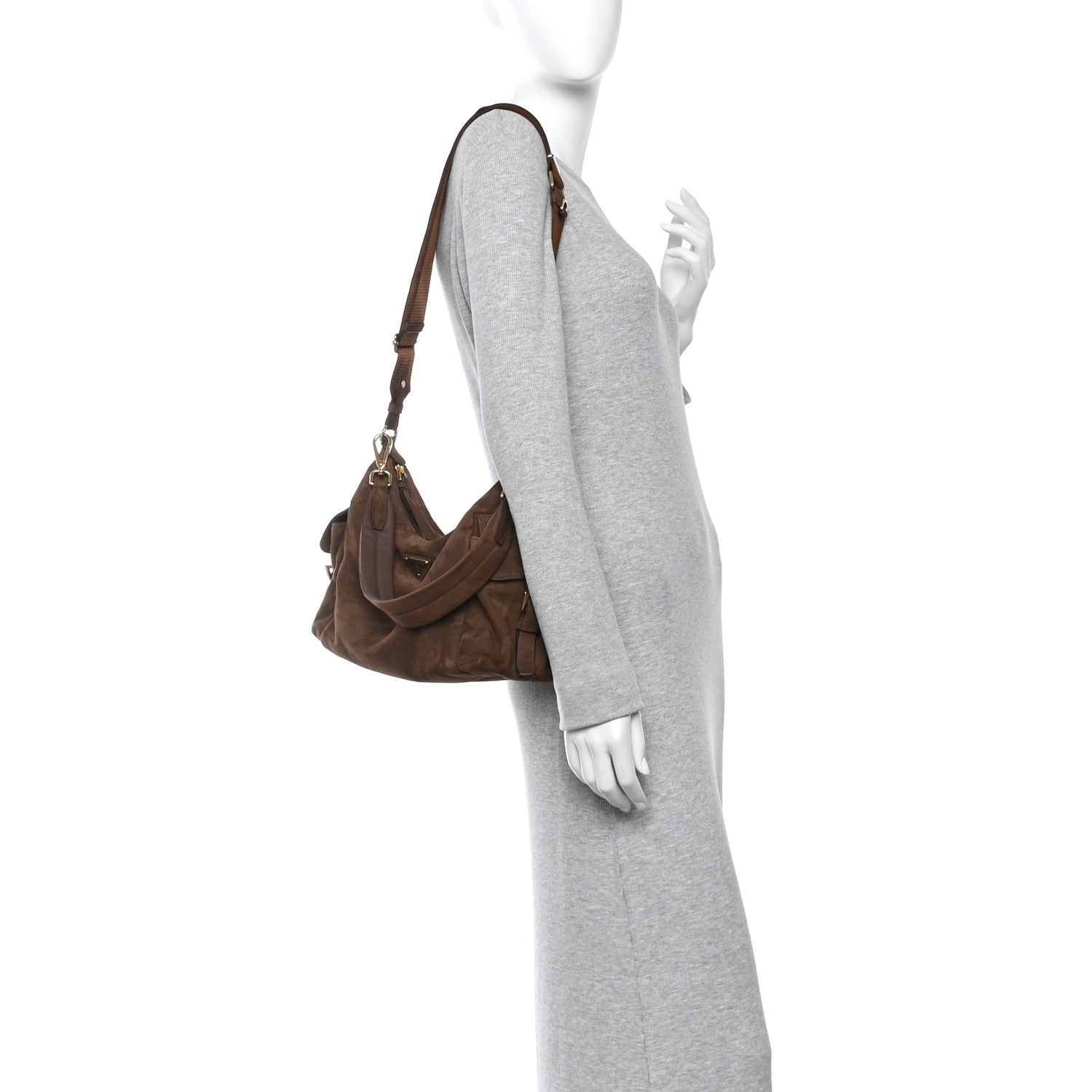 Suede Large Explore Shoulder Bag Cocoa Brown